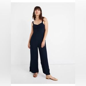 Madewell Navy Blue Button Front Wide Leg Tank Top Jumpsuit